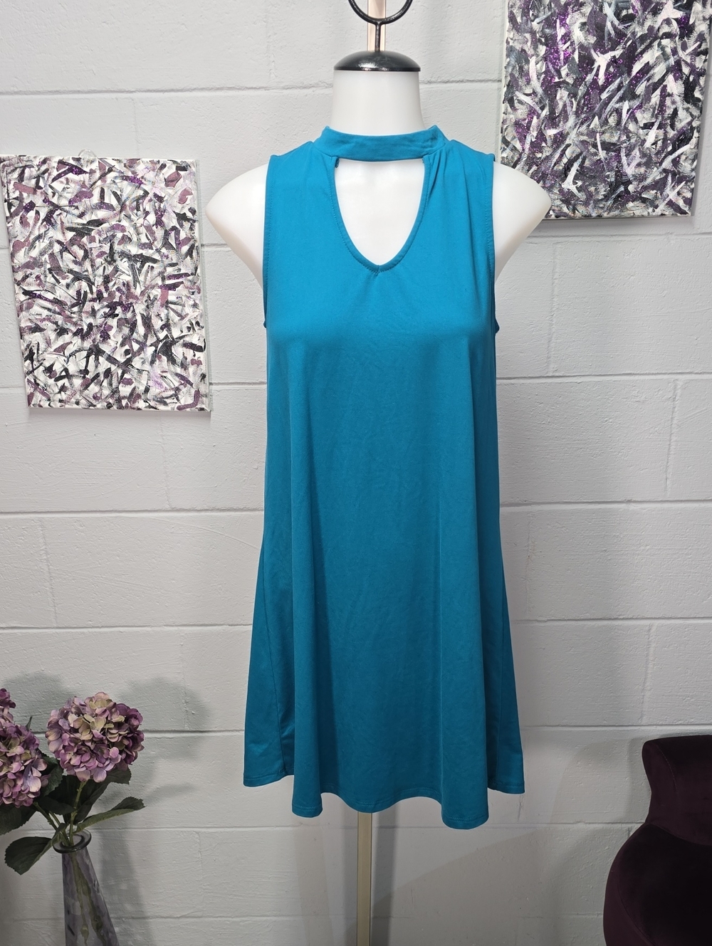 Mudd Teal Blue Sleeveless Choker-Neck Swing Dress